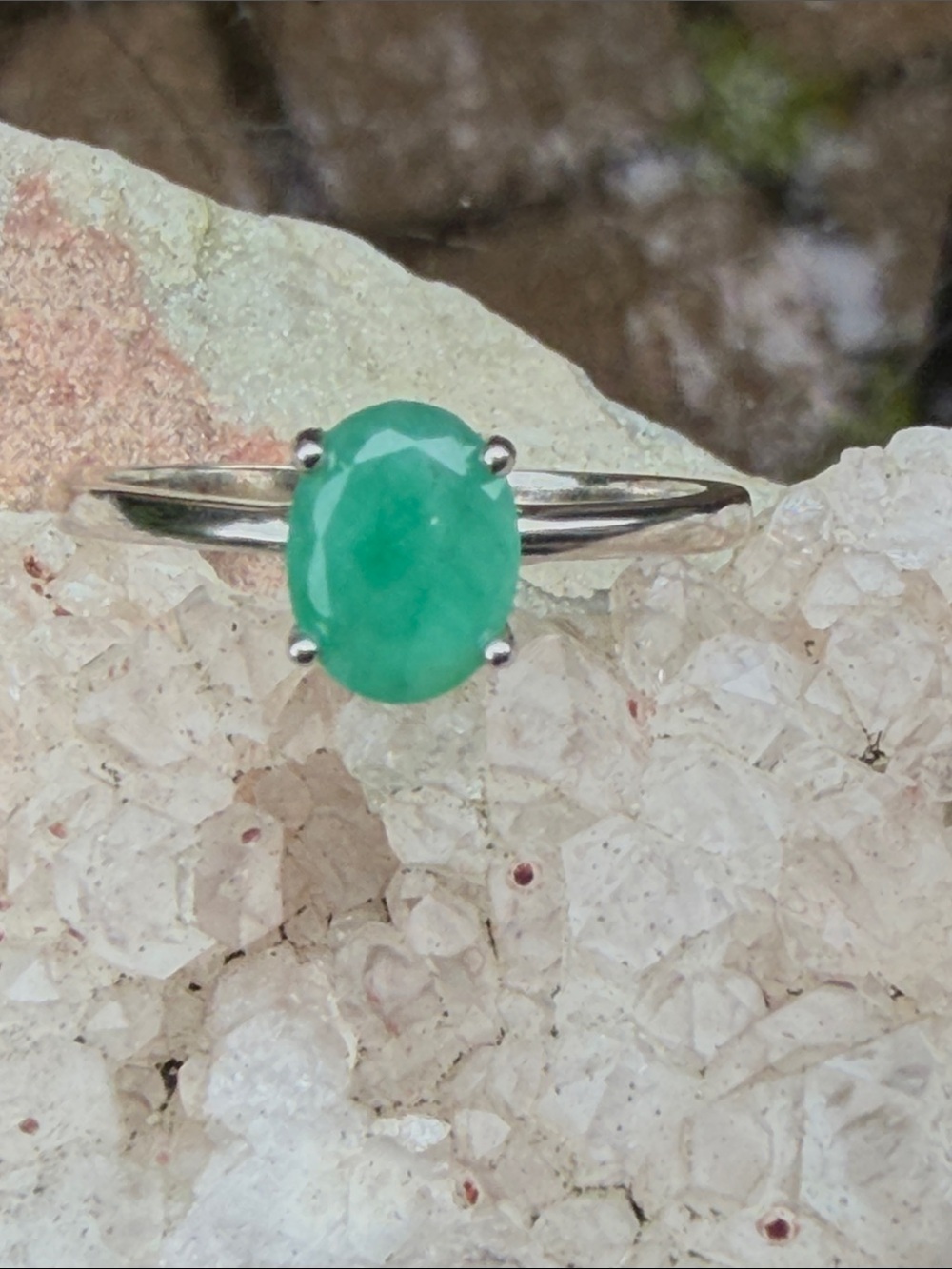 Natural Emerald 925 Sterling Silver Ring, Size 8